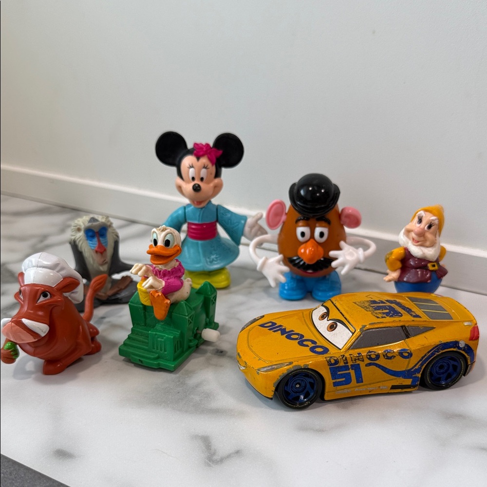 Vintage Disney Kids Toy Bundle - Yellow Dinoco Lightning Car, The Lion King